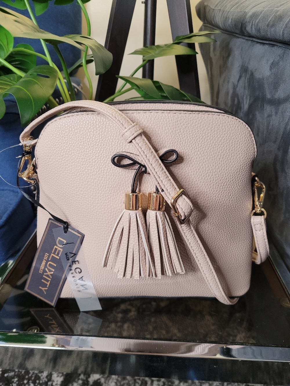 Deluxity Los Angeles Vegan Leather Women’s Blush Crossbody Bag with Tassels